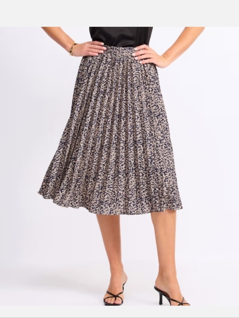 Sugarlips Navy and Cream Printed Pleated Circle Skirt